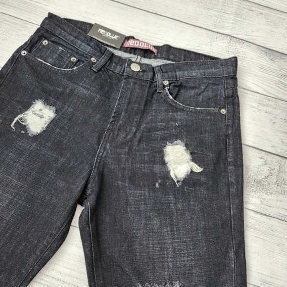 Neo Blue Distressed Black Denim Shorts Size 32 Men - Picture 2 of 8